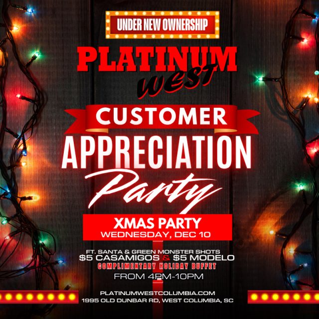 Happy Holidays! Join us as we celebrate Christmas on Dec 10th. Drink specials and a complimentary buffet.